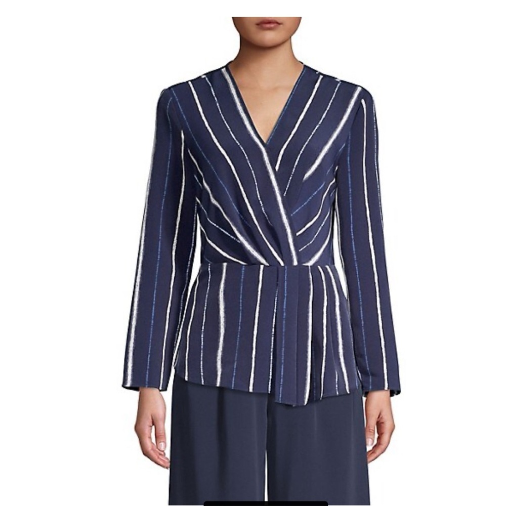 👯♀️Host Pick⚡️ H by Halston Pleated Surplice Top- Navy Shibori - Picture 1 of 9
